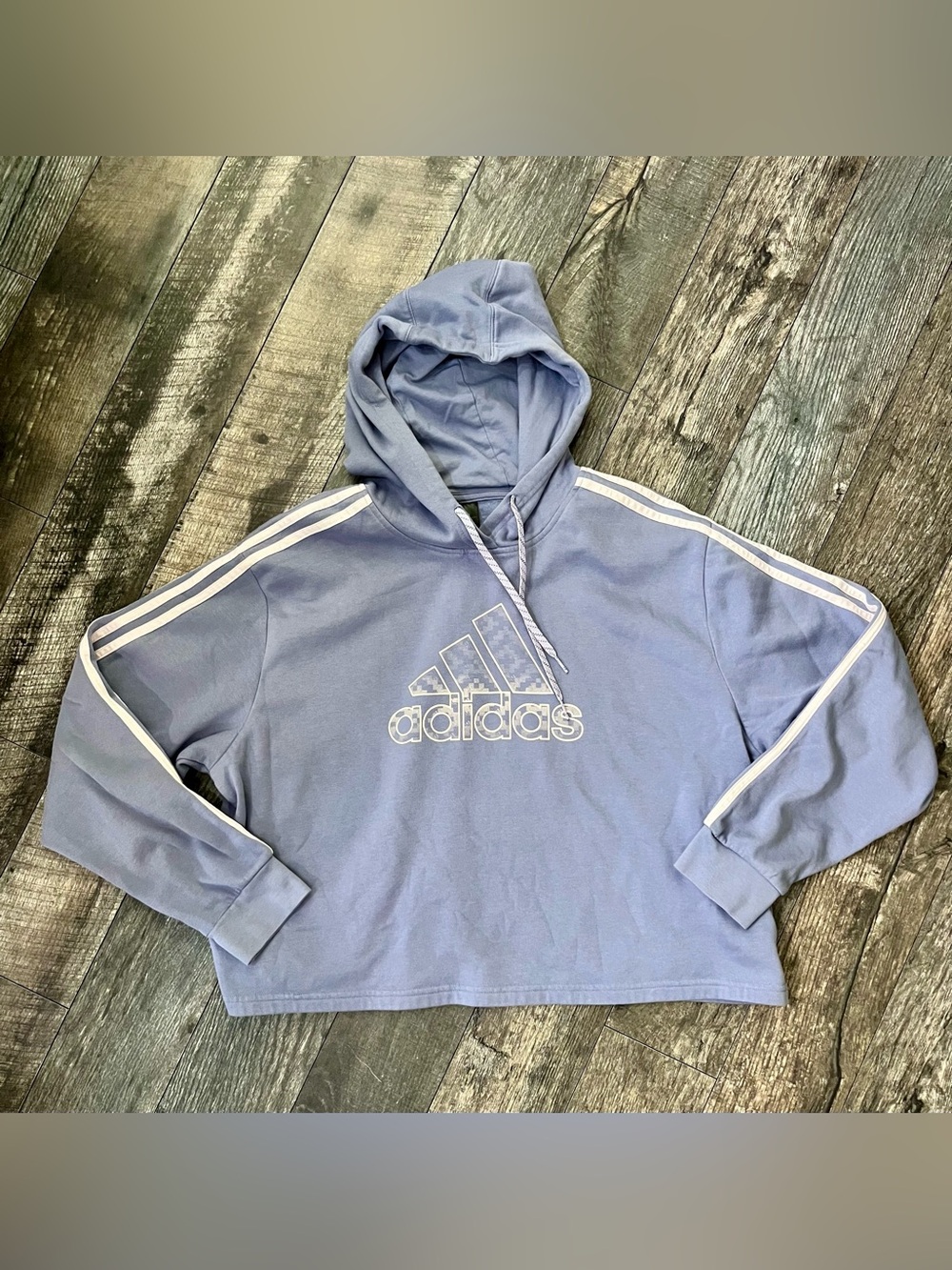 Adidas Essentials 3-Stripes Cropped Hoodie - Real Lilac Periwinkle Blue-XL